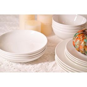 Dandilion Bone China Dinnerware Set, 16 Pieces, Service For 4, Plates, Dishes, Bowls Set, Microwave And Dishwasher Safe, Ivory White With Radial