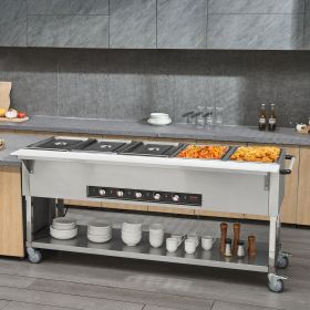 5-Pan Commercial Food Warmer, 5 X 20.6QT Electric Steam Table, 3750W Professional Buffet Catering Food Warmer With 4 Wheels (2 Lockable), Food Gr