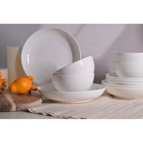 Setaria Bone China Dinnerware Set, 12 Pieces, Service For 4, Plates, Dishes, Bowls Set, Microwave And Dishwasher Safe, Ivory White With Narrow Cu