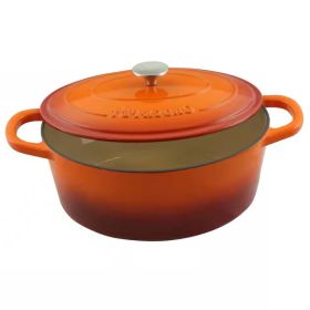 Cast Iron Dutch Oven with Lid, 7-Quart Enameled Orange Sunburst