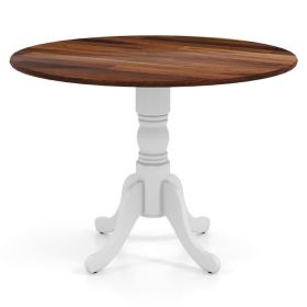 Round Solid Wood 40" Kitchen Dining Table with White Legs and Brown Top