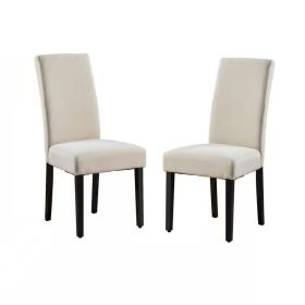 Modern Beige Cream Fabric Upholstered Dining Chair with Black Wood Legs, Set of 2