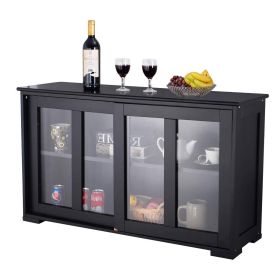 Sideboard Buffet Dining Storage Cabinet with 2 Glass Sliding Doors, Black