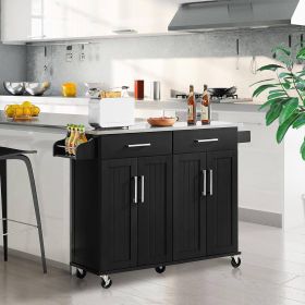 Kitchen Island Cart with Stainless Steel Top 2 Drawers and Cabinet, Black