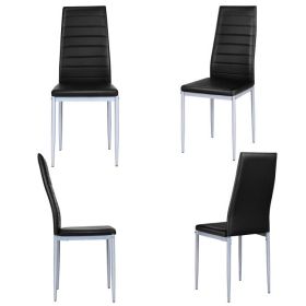 Modern High Back Black PVC Leather Dining Chairs with Metal Legs, Set of 4