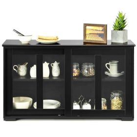 Buffet Kitchen Dining Sideboard Storage Cabinet w/ Glass Sliding Door, Black
