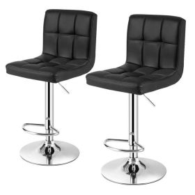 Modern Adjustable Height Bar Stools with Black PU Leather Swivel Seat, Set of 2