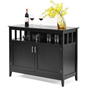 2-Door Dining Buffet Sideboard Cabinet with Open Storage Shelf, Black Wood