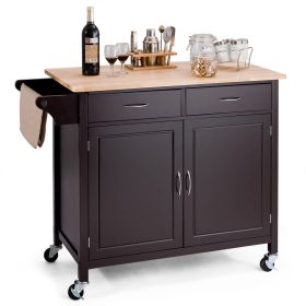 Kitchen Island Storage Cart with Wood Top and Casters, Brown