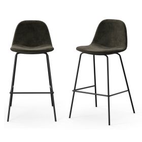 Modern Counter Height Barstool with Low Back Dark Grey Fabric Seat, Set of 2