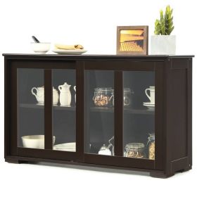 Wood Buffet Kitchen Dining Sideboard Storage Cabinet w/ Glass Sliding Door, Brown