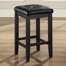 Black 24-inch Backless Barstools with Faux Leather Seat, Set of 2