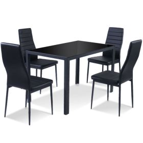 Black Glass Tabletop Dining Set With Soft Leather Chairs, 5 Piece