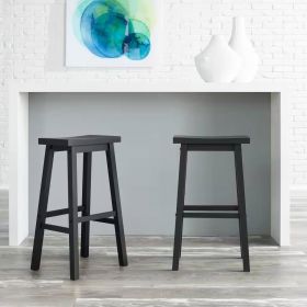 Farmhouse Bar Height Saddle Seat Barstools in Black Wood Finish, Set of 2