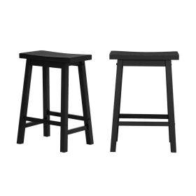 Farmhouse Counter Height Saddle Barstool in Charcoal Black Wood Finish, Set of 2