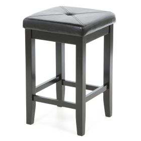 Bar Stools 24" High w/ Cushion Faux Leather Seat, Black/Set of 2
