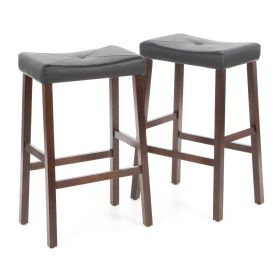 Upholstered Faux Leather Saddle Seat Barstool in Mahogany, Set of 2