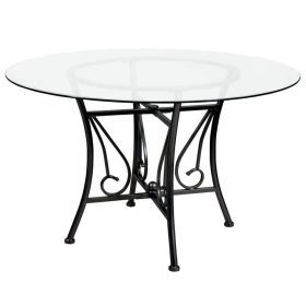 48" Round Glass Dining Table with Black Metal Frame