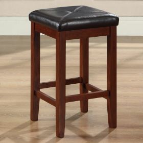 Vintage Mahogany Bar Stools with Faux Leather Cushion Seat, Set of 2