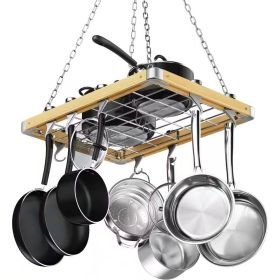 Rectangular 23.5" Metal Wood Ceiling Mounted Kitchen Pot Rack