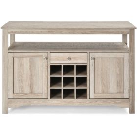 Oak Buffet Server 9 Bottle Wine Cabinet Console, Gray