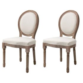 Vintage Upholstered Armless Curved Back Dining Chairs Creamy White, Set of 2