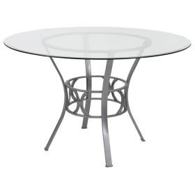 Round 48" Glass Top Dining Table with Silver Metal Frame
