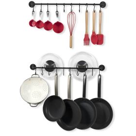 Black Metal Wall Mounted Pot Rack with 20 Hanging Hooks, Set of 2
