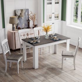 Wood Top 47-inch Kitchen Dining Table or Computer Desk,  Set of 2 - Grey Fabric w White Legs