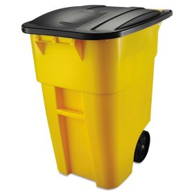 50 Gallon Trash Can, Commercial Heavy-Duty Rollout Recycler Container, Yellow/Black Lid