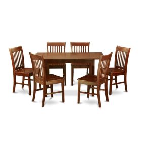 Mission Style Mahogany Wood Finish Dining Set, 7 piece