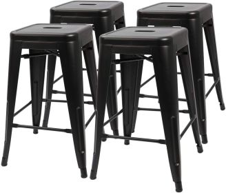 24" Indoor/Outdoor Backless Stacking Black Metal Barstools, Set of 4