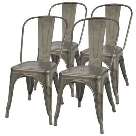 Stackable Modern Cafe Bistro Dining Side Chair in Gun Metal Finish, Set of 4