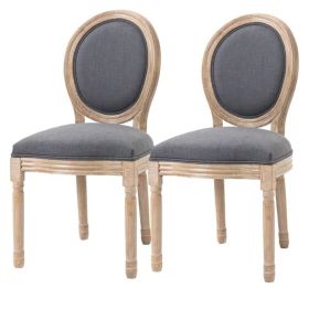 Vintage Upholstered Armless Curved Back Dining Chairs Grey Wash, Set of 2