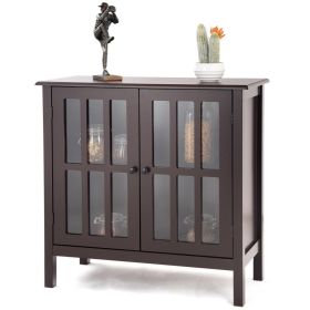 Sideboard Buffet Cabinet with Glass Panel Doors, Brown
