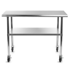 Kitchen Prep Table with Casters, Stainless Steel, 24" x 48"