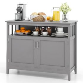 2-Door Dining Buffet Sideboard Cabinet with Open Storage Shelf, Grey Wood