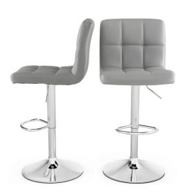 Modern Adjustable Height Barstools w/ Comfortable Grey PU Leather Seat, Set of 2