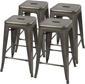 24" Indoor/Outdoor Backless Stacking Grey Metal Barstools, Set of 4