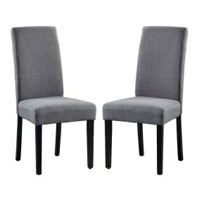 Modern Grey Fabric Upholstered Dining Chair with Black Wood Legs, Set of 2