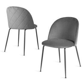 Modern Grey Velvet Upholstered Dining Chair with Metal Legs, Set of 2