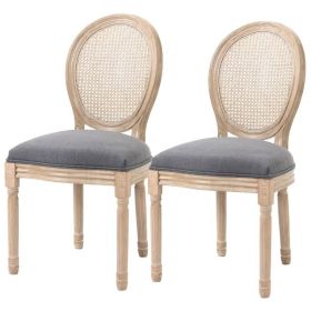 Vintage Upholstered Armless Rattan Back Dining Chairs Grey Wash, Set of 2