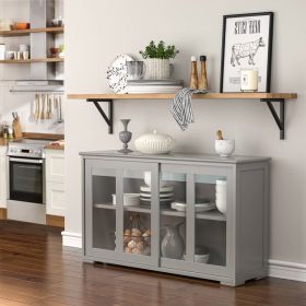 Wood Buffet Kitchen Dining Sideboard Storage Cabinet w/ Glass Sliding Door, Grey