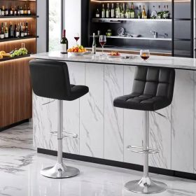 Black Faux Leather Barstool with Low Back Swivel Seat, Set of 2