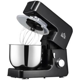Food Dough Mixer, Black Stainless Steel 6 Quart Bowl Tilt 600W