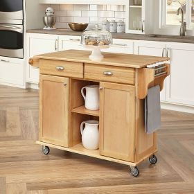 Kitchen Island Cart with Locking Casters, Natural Wood Finish
