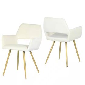 Modern Ivory Velvet Upholstered Dining Chair with Gold Metal Legs, Set of 2