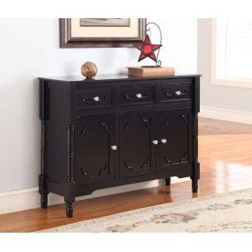 Sideboard Console Table with Storage Drawers, Solid Wood Black Finish