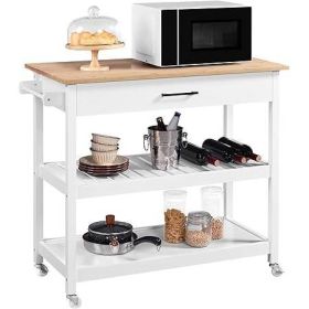 Kitchen Island Cart with Drawer Storage Shelves and Locking Casters, White