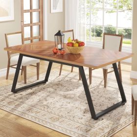 Modern 63" Rectangle Dining Table Light Walnut Wood Top Black Metal Frame